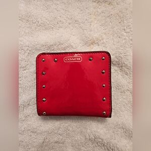 Coach Glossy Red Wallet with Studs